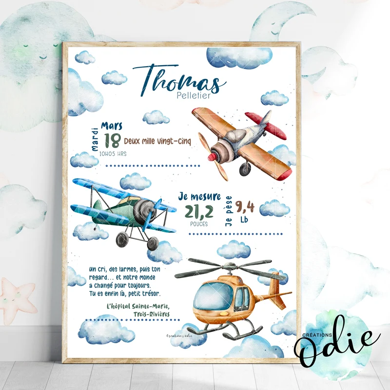Affiche de naissance - Aviation