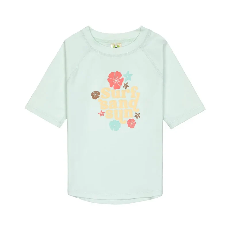 T-shirt anti-UV manches courtes Lässig - Fleurs vert écume