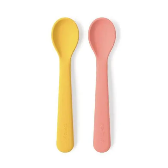 2 cuillères pour bébé en silicone Ekobo - Corail/Mimosa