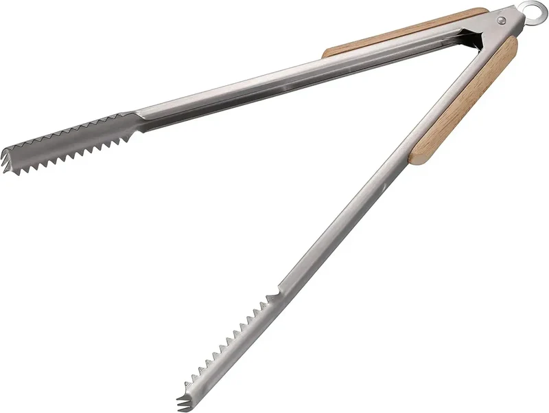 Captain Stag Outdoor Stainless Steel BBQ Tongs Wood Grip 30cm