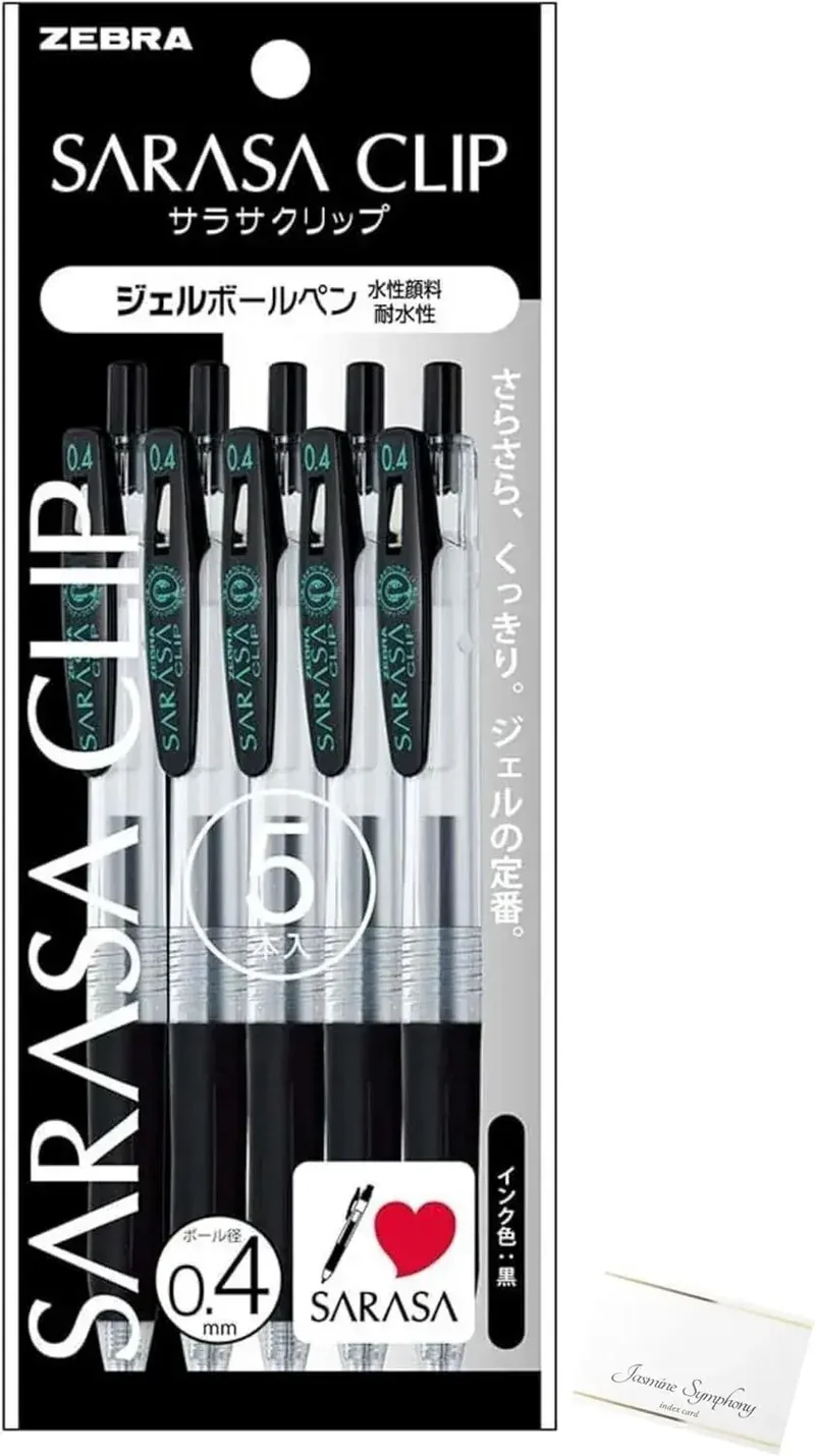 Zebra Sarasa Gel Pen Set Black 0.4mm | 5-Count with Clip
