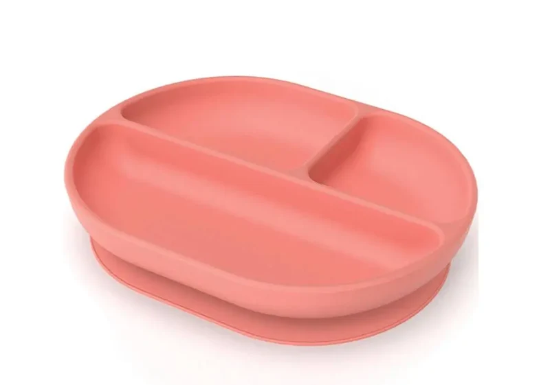 Assiette à compartiments à ventouse en silicone Ekobo - Corail