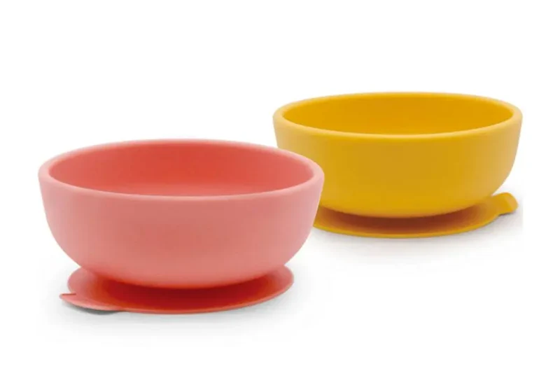 2 bols à ventouse en silicone Ekobo - Corail/ Mimosa