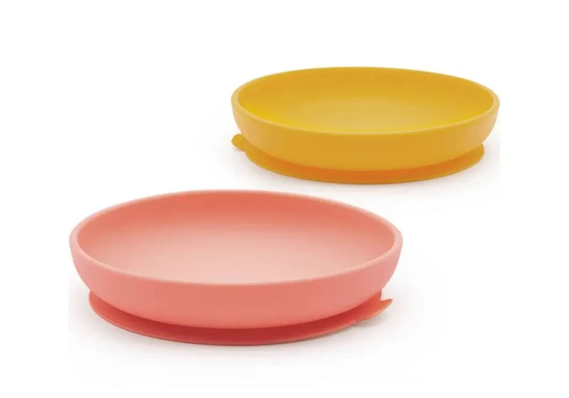 2 assiettes à ventouse en silicone Ekobo - Corail/ Mimosa