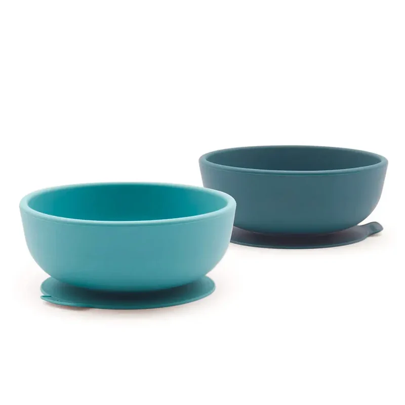 2 bols à ventouse en silicone Ekobo - lagoon/ blue abyss