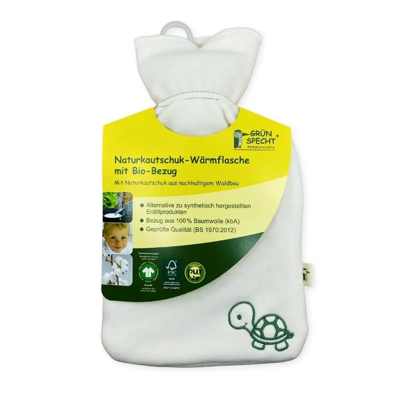 Bouillotte en latex avec housse en coton bio pour enfants Grünspecht