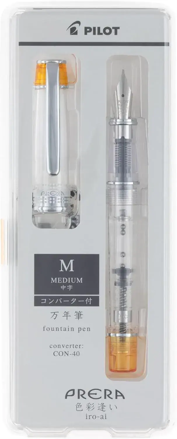 Pilot Prera Fountain Pen Transparent Orange Medium Nib, Stylish
