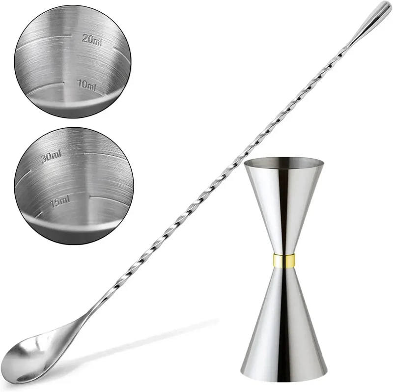 Yinghua Bar Jigger & Stirring Spoon Set - 30ml/45ml Stainless Steel