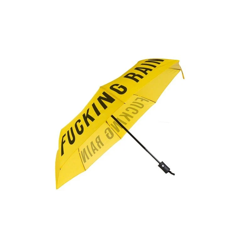 Parapluie de poche Fucking rain jaune
