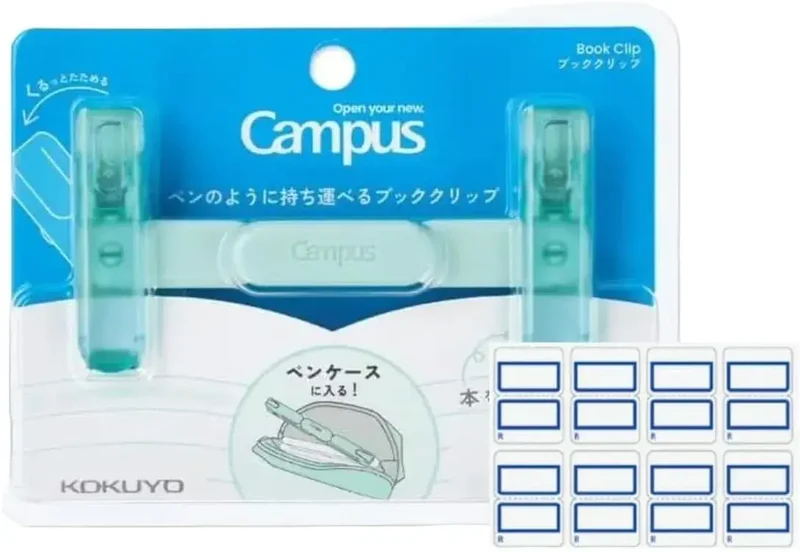 L Plus Kokuyo Campus Book Clip Pen, Green, 8 Bonus Page Markers
