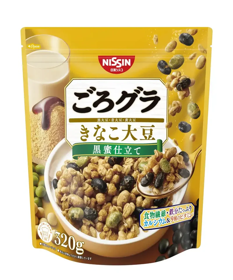 Nissin Foods Gorogura Black Soybeans Granola Kuromitsu Kinako 320g
