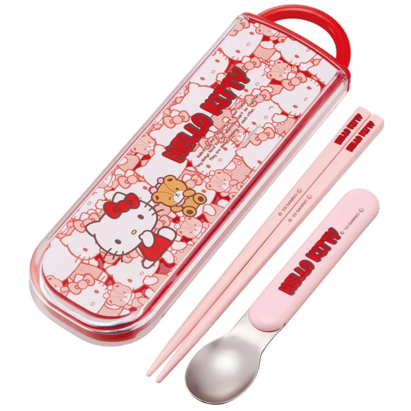 Skater Hello Kitty Kids Lunch Box Set with Chopsticks and Spoon