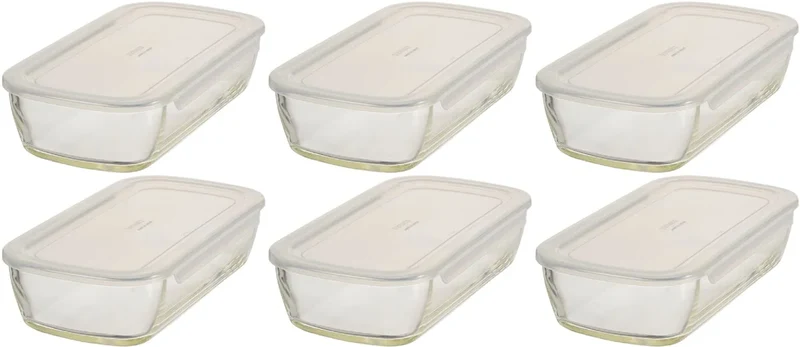 Hario Japan Buono Kitchen Kstl-90-Tw Glass Storage Containers (6-Pack) 900Ml Heat-Resistant Square Clear