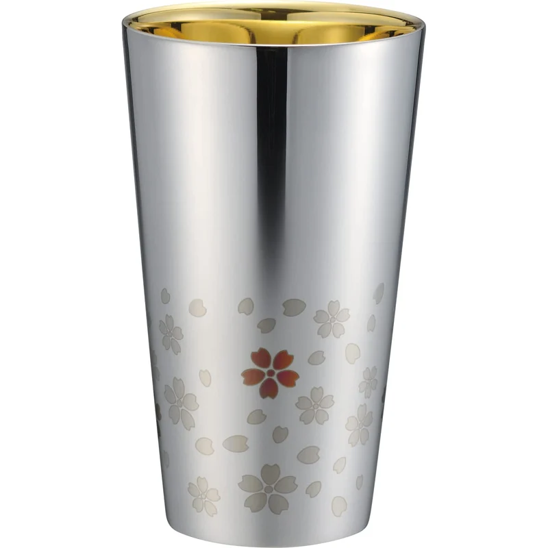Wahei Freiz Double Wall Tumbler Silver with Sakura Pattern