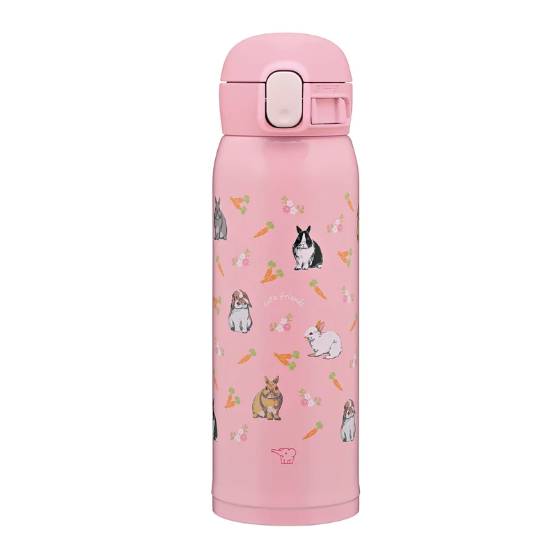 Zojirushi Kids Water Bottle Pink Rabbit 480ml Stainless Steel One-Touch Mug