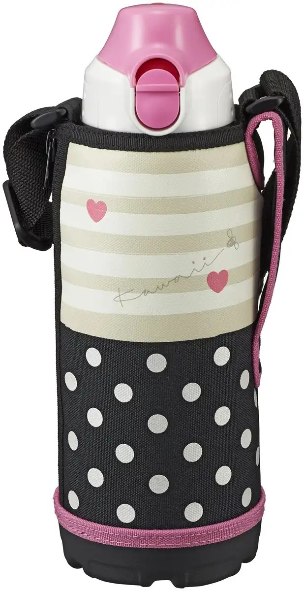 Tiger 800ml Stainless Steel Water Bottle with Cup and Pouch Sahara Pink Dot