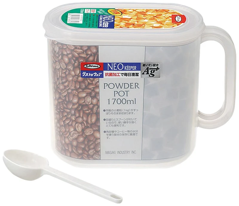 Iwasaki Industry Neokeeper 1.7L Powder Pot (With Spoon) B-1878Ne