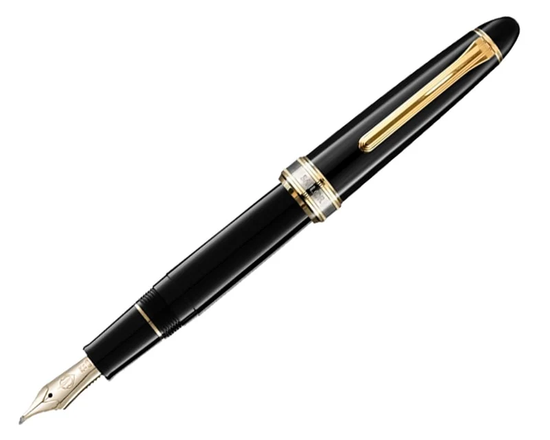Sailor Fountain Pen - Black 21K GT Large Cross Concord Naginata Honed Dual-Use 10-7621-320