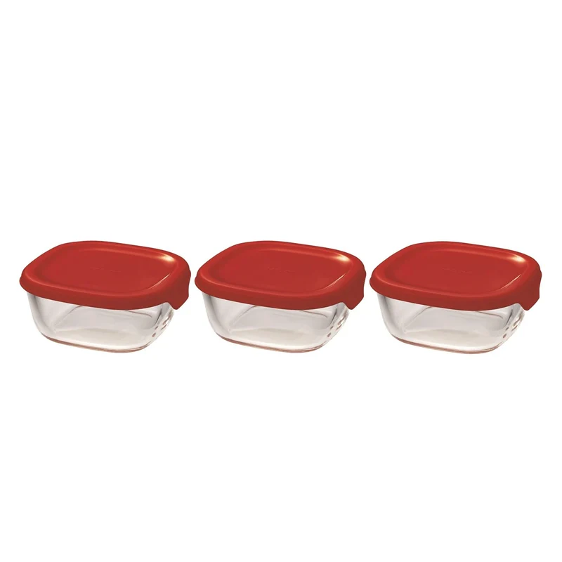Hario Kst-S-2012-R Heat-Resistant Glass Storage Container Set Of 3 110Ml Microwave/Oven Safe Red