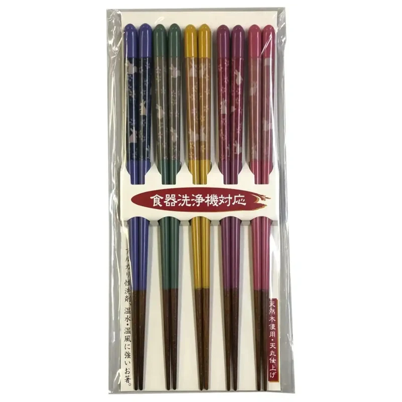 Ishida Japan Natural Wood Chopsticks Set Of 5 Tabi Rabbit Dishwasher Safe 23Cm