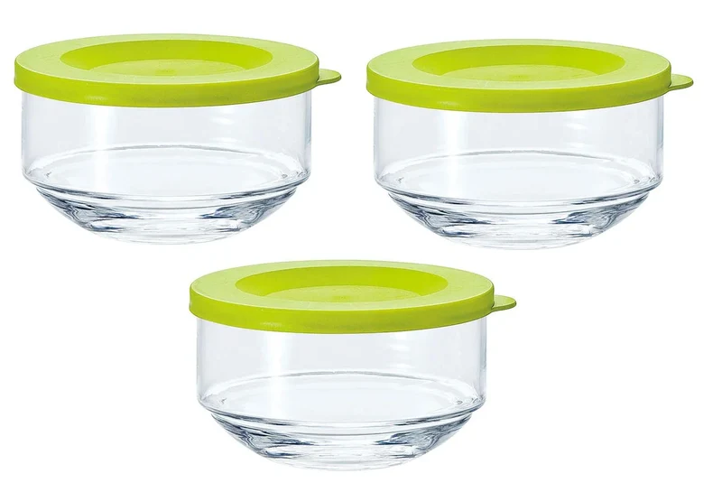 Toyo Sasaki Glass Storage Container Set Of 3 Olive Green B-31301-Og-Jan