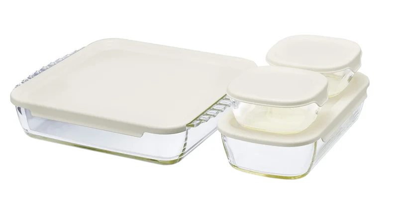 Hario Heat-Resistant Glass Container Set (4) - 250 900 2000Ml - Microwave Oven & Lid Safe -