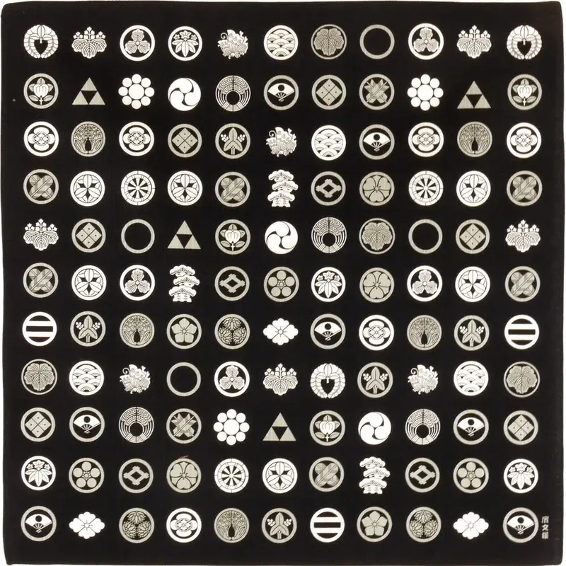Hama Pattern Japanese Small Cloth (Wrapping Cloth 50Cm) Crest Black