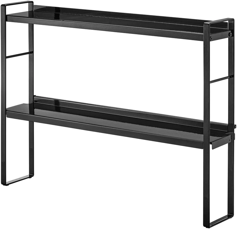 Tower 2 Tier Kitchen Rack Black - Yamazaki Industries Japan - Stylish Stove Surround Storage Shelf Spice Rack 60Cm