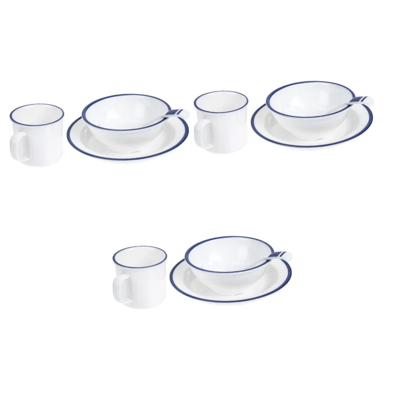 Unona 3Pc Melamine Plastic Coffee Mug Tray Spoon Dinner Serving Bowl Kit -