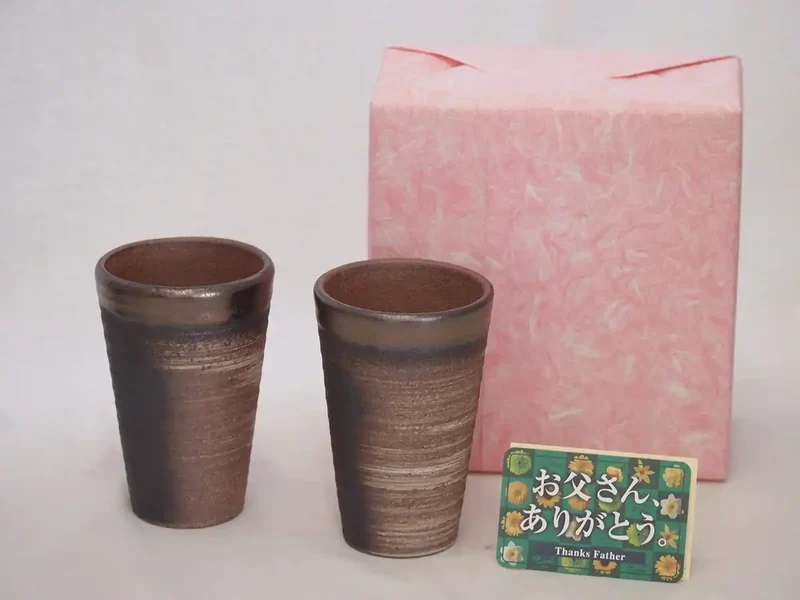 Father'S Day Gift Set Ceramic Cups By Japanese Artist Yoshinori Ando Banko Ware (Card Included) - Gift Honpo Jizakeya
